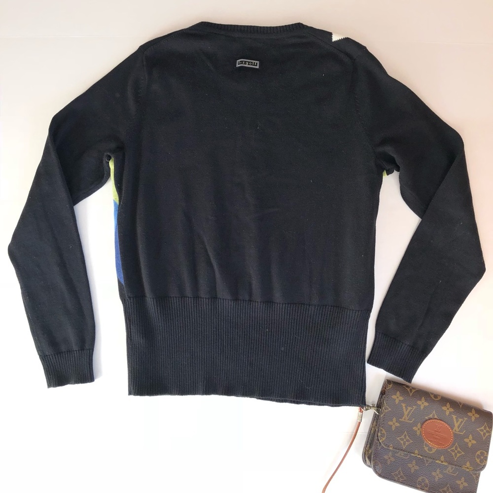 Liz Golf Black & Blue Diamond Argyle Knit Sweater - Picture 4 of 5